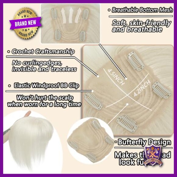 12 Inch Human Hair Topper with 3D Bangs for Thinning Hair main image 4